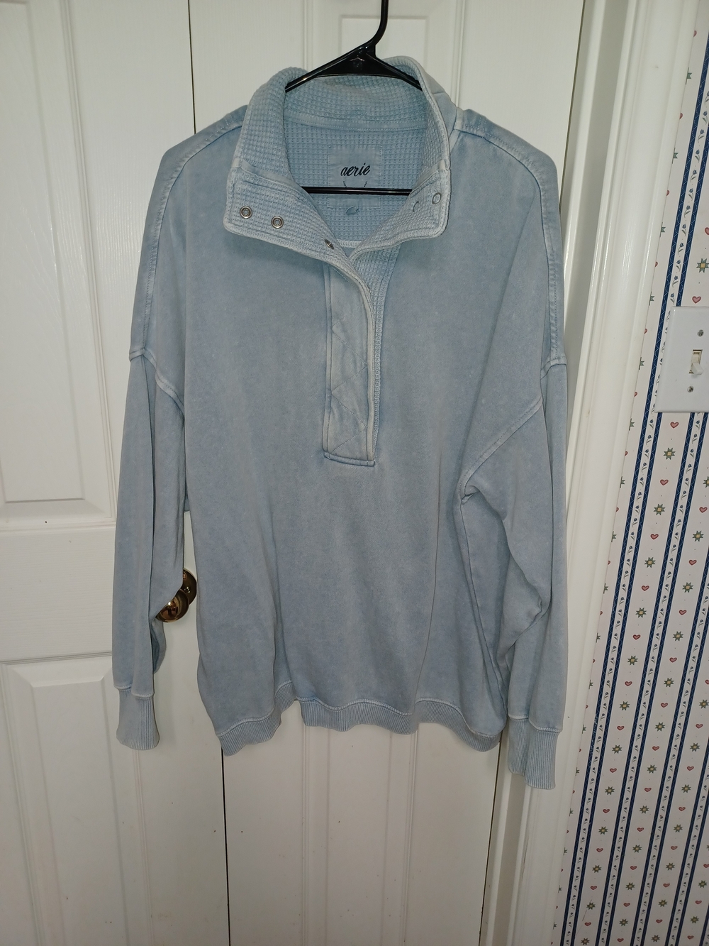Aerie Light Blue Pullover Quarter-Zip Sweater